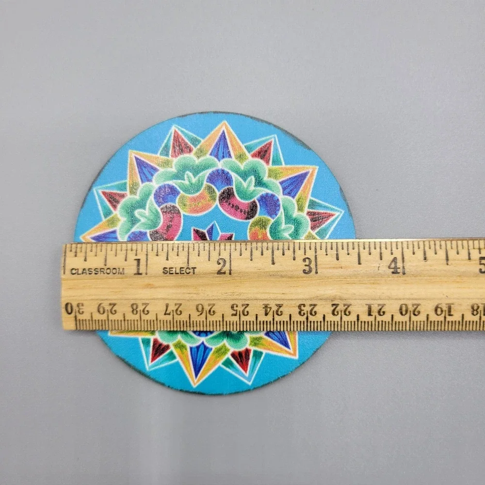 4 Piece Decorative Coaster Set Boho Folk Art Print Table Decor